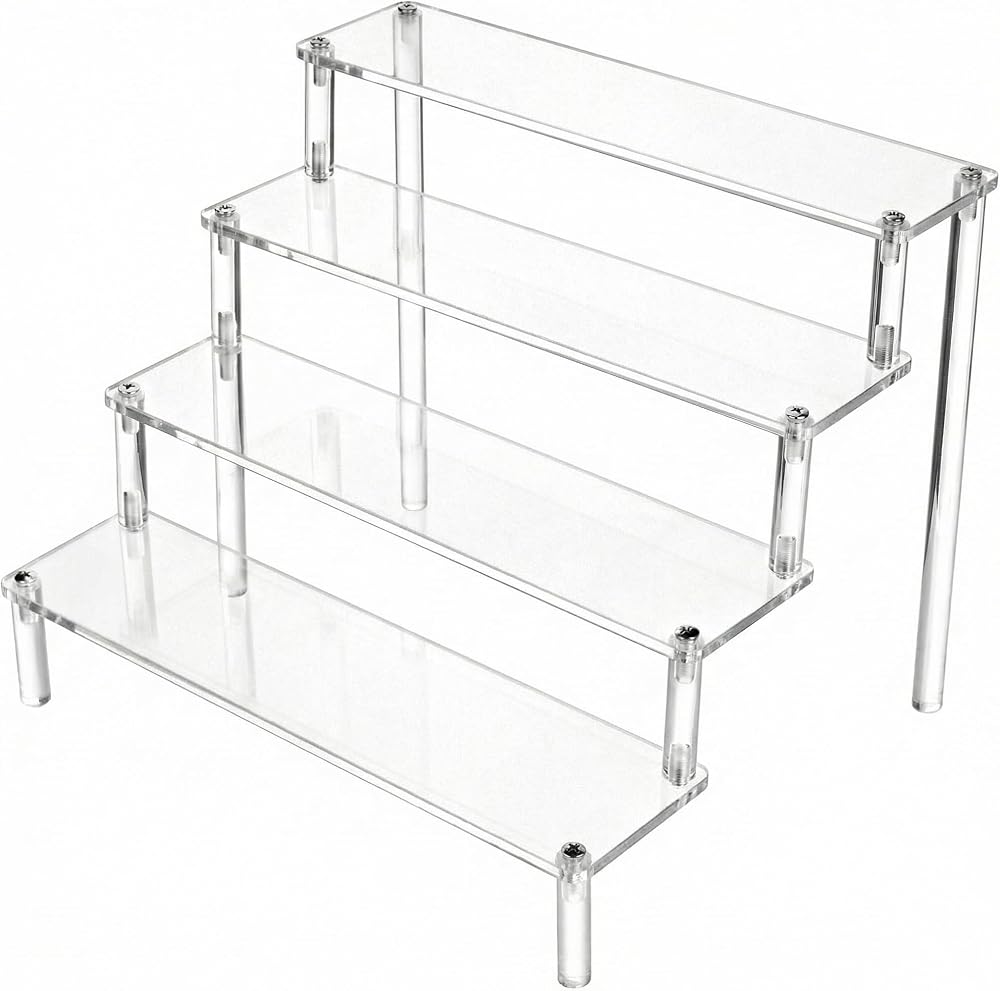 QWORK 4 Tier Clear Acrylic Display Stand 30x25x20cm 4mm Thickened Board