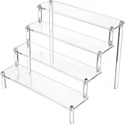 QWORK 4 Tier Clear Acrylic Display Stand 30x25x20cm 4mm Thickened Board