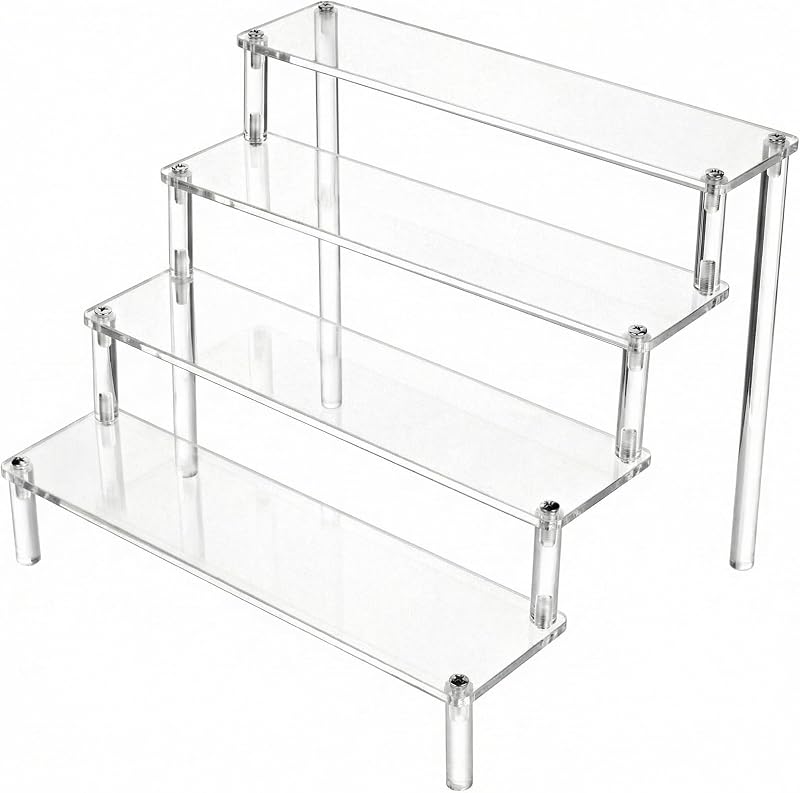 QWORK 4 Tier Clear Acrylic Display Stand 30x25x20cm 4mm Thickened Board