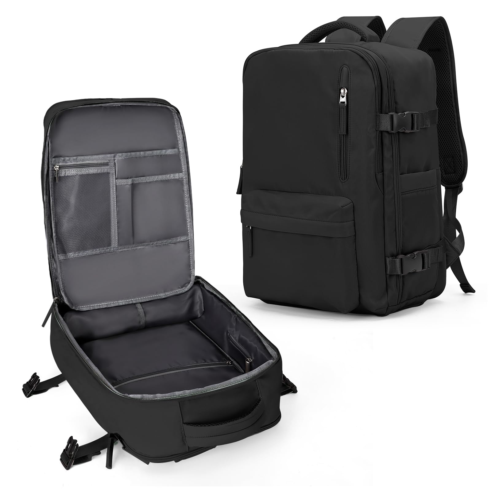 VECAVE Women's Laptop Backpack, A-black, L, Travel Backpack with Shoe Compartment, USB Charging Port