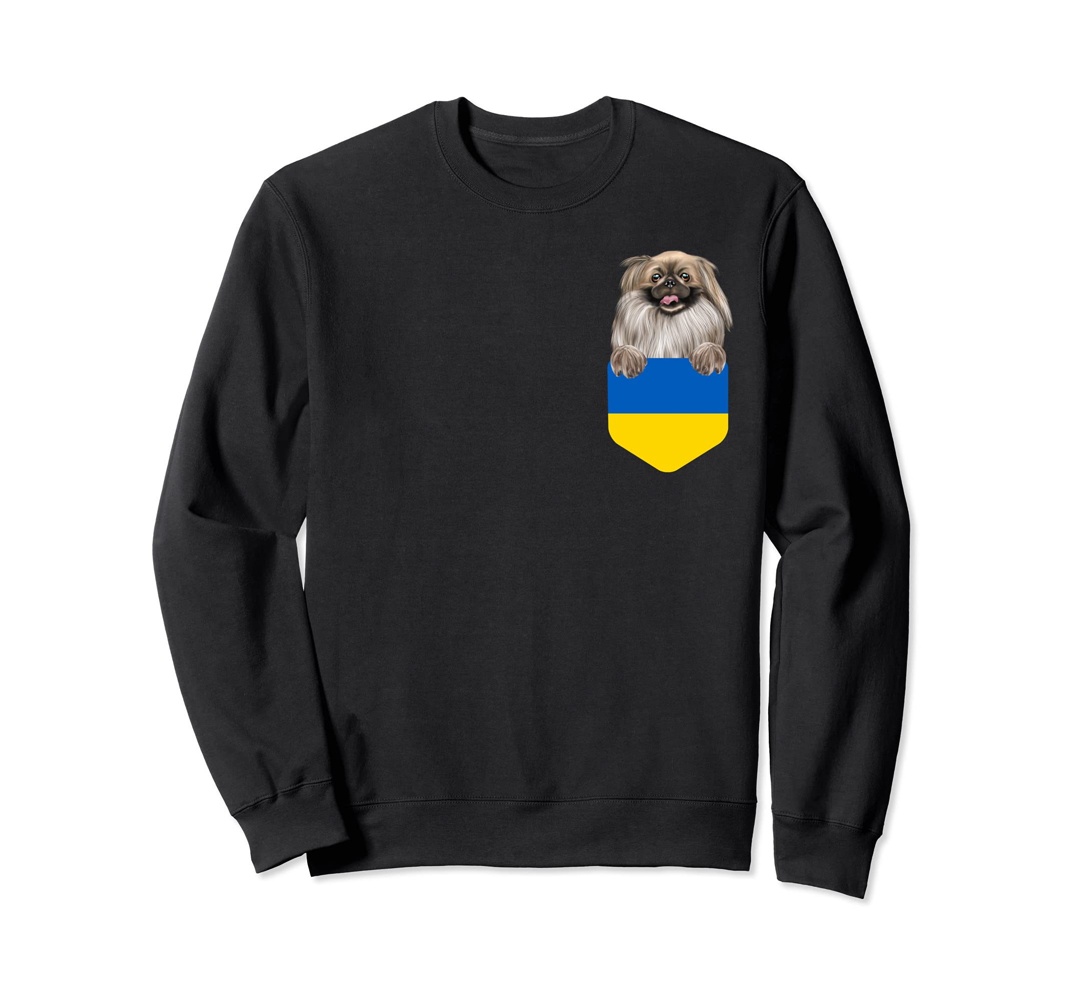 Ukraine Flag Pekingese Dog In Pocket Sweatshirt