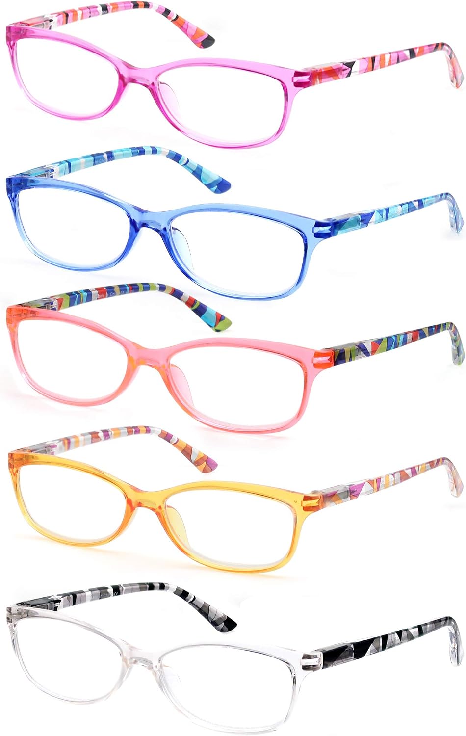 HEEYYOK Small Reading Glasses Women +3.00 Ladies Readers Glasses 5 Pack Eyeglasses Cateye Frame, 4 Pack Mix Color-205