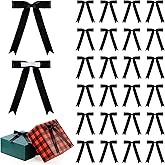 Riceshoot 24 Pcs Satin Ribbon Bows 5x7'' Self Adhesive Stick On Premade Satin Bows with Double Sided Tape for Gift Wrapping Crafts Wedding Christmas Birthday Balloons(Black,1 Inch Wide)
