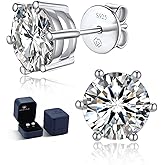 MomentWish Moissanite Earrings, Birthday Gifts for Her, D Color VVS1 Clarity Moissanite Stud Earrings, White Gold Plated 925 Sterling Silver Studs Jewelry for Women Men