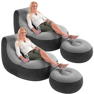 2 Pack Intex Ultra Lounge Inflatable Chair w/ Ottoman Sofa