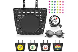 Suerico Kids Bike Basket,Bicycle Basket with Bell,Wheel Spokes, Glasses,Bike Accessories for Boys Girls