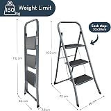 Home Vida 3 Step Ladder Heavy Duty Steel Grey Folding 150kg Max Load view 2