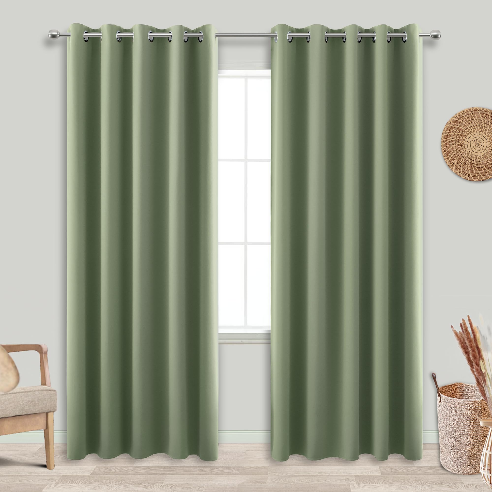 Photo 1 of KOUFALL Sliding Door Curtains for Patio,Blackout Thermal Curtain Panels Set of 1 84 Inch Length for Living Room,Total Extra Width 120 x 84 Inches Long,Each 60 Inch Wide,Sage Green