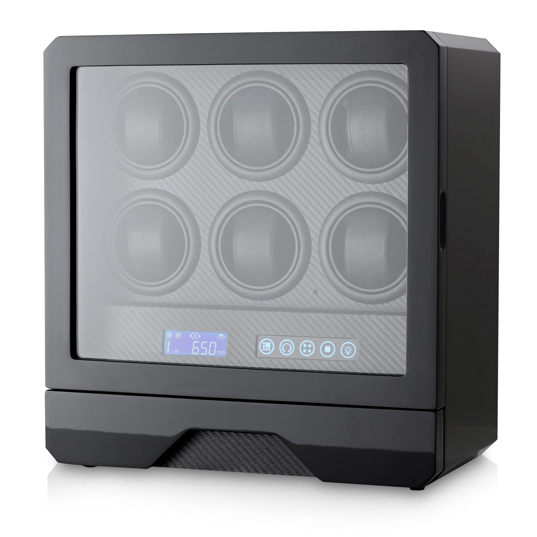 Watch Winder for 6 Automatic Watches with LED Backlight, LCD Display, Remote Control and The Storage Drawer for Watches and Jewelry (Black)