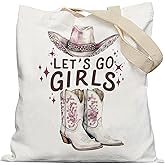 APJYM Trendy Western Cowgirl Tote Bag, Western Gifts for Women Canvas Tote Bags, Rustic Country Cowgirl Hat Boots Reusable Grocery Shopping Bags
