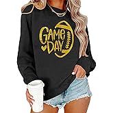 Ithalt Game Day Sweatshirt Women Cute Football Graphic Pullover Shirt Football Season Long Sleeve Tops