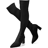 ErikenUrben Women Over the Knee Knit Boots Block High Heel Thigh Boots Pull on