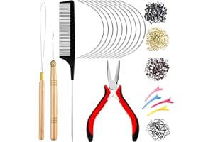 Chuangdi Hair Extension Tools Kit: 600 Silicone Lined Micro Ring Beads 1 Pliers 1 Comb 2 Hook Needle Pulling Loop 10 Curved H