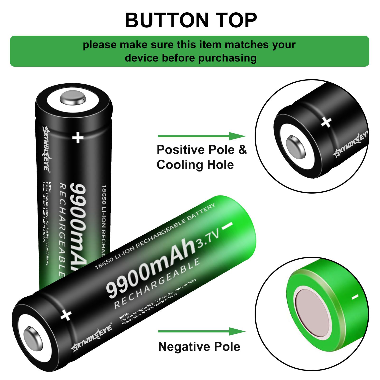 2 Pack 18650 Rechargeable Battery 3.7v Batteries 18650 Rechargeable Battery Lithium 3.7 Volt Button Top for Flashlights, Headlamp etc