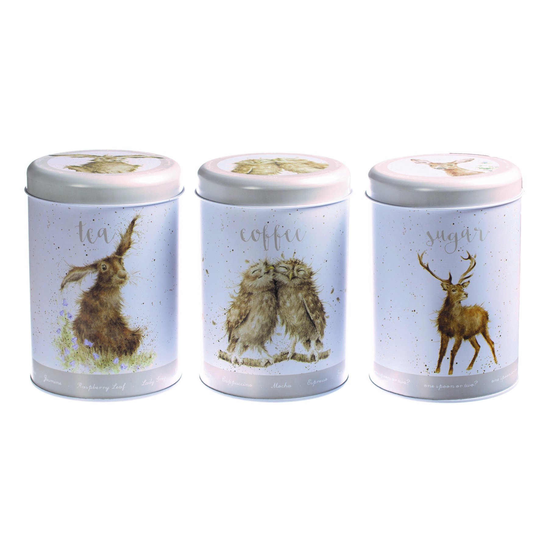 Wrendale Designs by Hannah Dale - Countryside Wildlife Tea, Coffee & Sugar Canisters - 102mm x 102mm x 164mm