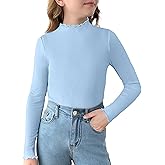 Arshiner Girls Lettuce Trim Mock Neck Long Sleeve Shirts Ribbed Knit Slim Fit Base Layer Tops Tees