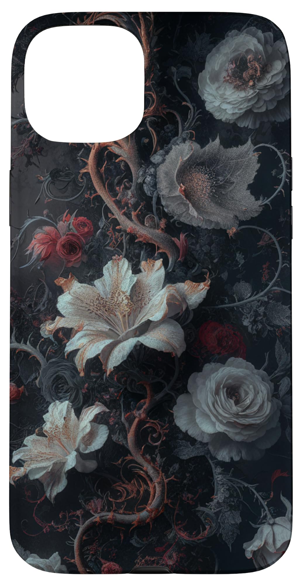 Darkest Academia Aesthetic Dark Goth Vintage Floral Pattern Case for iPhone 15 Plus