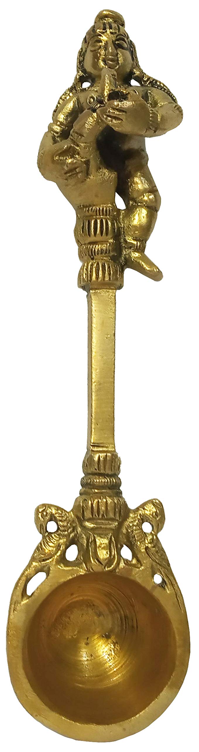 Purpledip Brass Aarti Hawan Udharini Dancing Bala Krishna: Pooja Spoon for Home Temple (12173)