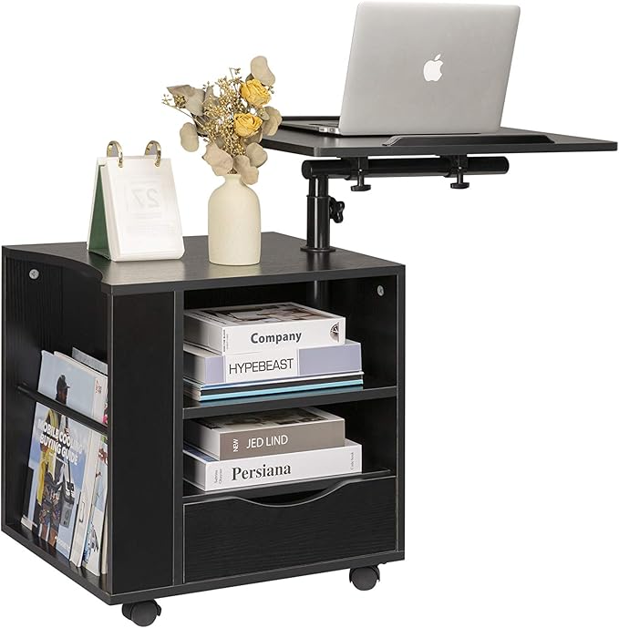 Amazon Com Siducal Functional Bedside Table Adjustable Swiel Wooden Nightstand With Drawers Rolling Laptop Desk Computer Table Black Right Side Furniture Decor