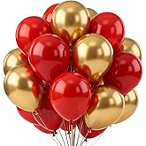 Red and Gold Balloons,70 Pack 12 inch Metallic Gold and Helium Matte Red Balloons for Valentine's Day Wedding Birthday Engagements Anniversary Party Decorations