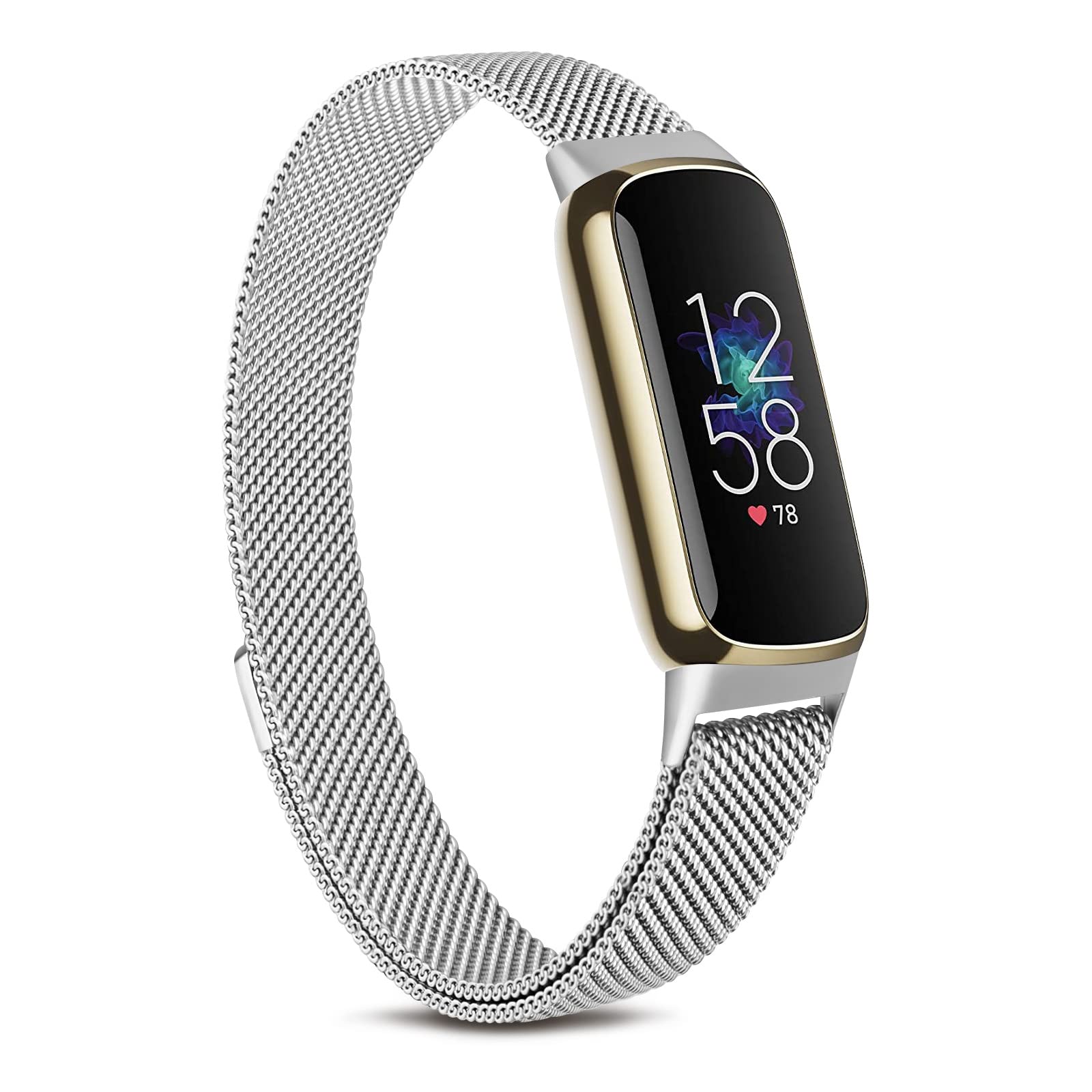 Demark Strap Compatible with Fitbit Luxe Strap, Adjustable Stainless Steel Loop Mesh Magnetic Replacement for Fitbit Luxe Fitness Tracker for Women Men (Siliver)
