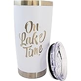 Lake Life Travel Tumbler, RV Coffee Mug 20 oz Insulated Togo Mug,Fun Lake Themed Gifts for Women, Men (White)