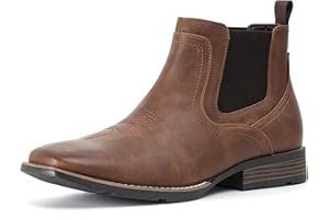 IXU Cowboy Boots For Men Square Toe Ankle Western Boots Casual Dress Slip On Men Shoes