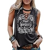 Wasted On You Steer Skull Criss-Cross Hollow Out Tank Tops Women Western Cowboy Rodeo Shirt Tops Country Music Tank Tops