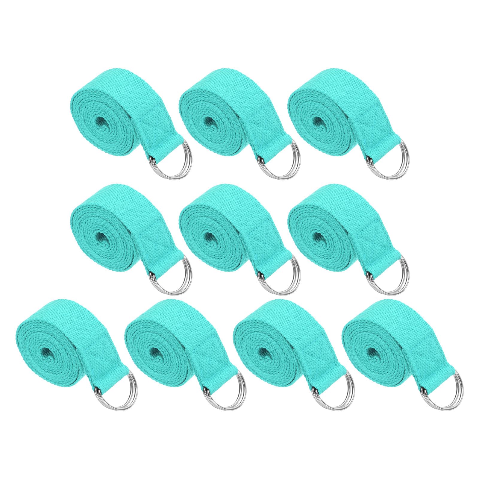 PATIKIL Yoga Strap for Stretching 6 Feet, 10Pcs Cotton Yoga Belt with Adjustable Metal D-Ring Buckle Stretch Bands for Fitness Pilates, Lake Green