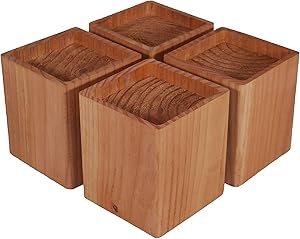 Almanor Goods Bed Risers Furniture Lifters Wood (Set of 4), Handmade Rustic Pine (Light)