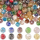 PONABEADIY 1 Box 150Pcs 10 Colors 8MM Luminous Glass Beads Firefly Glow in Dark Gold Sand Round Ball Lampwork Loose Spacer Bead Bulk for Jewelry Making Earrings Bracelet Necklace DIY Craft Supply