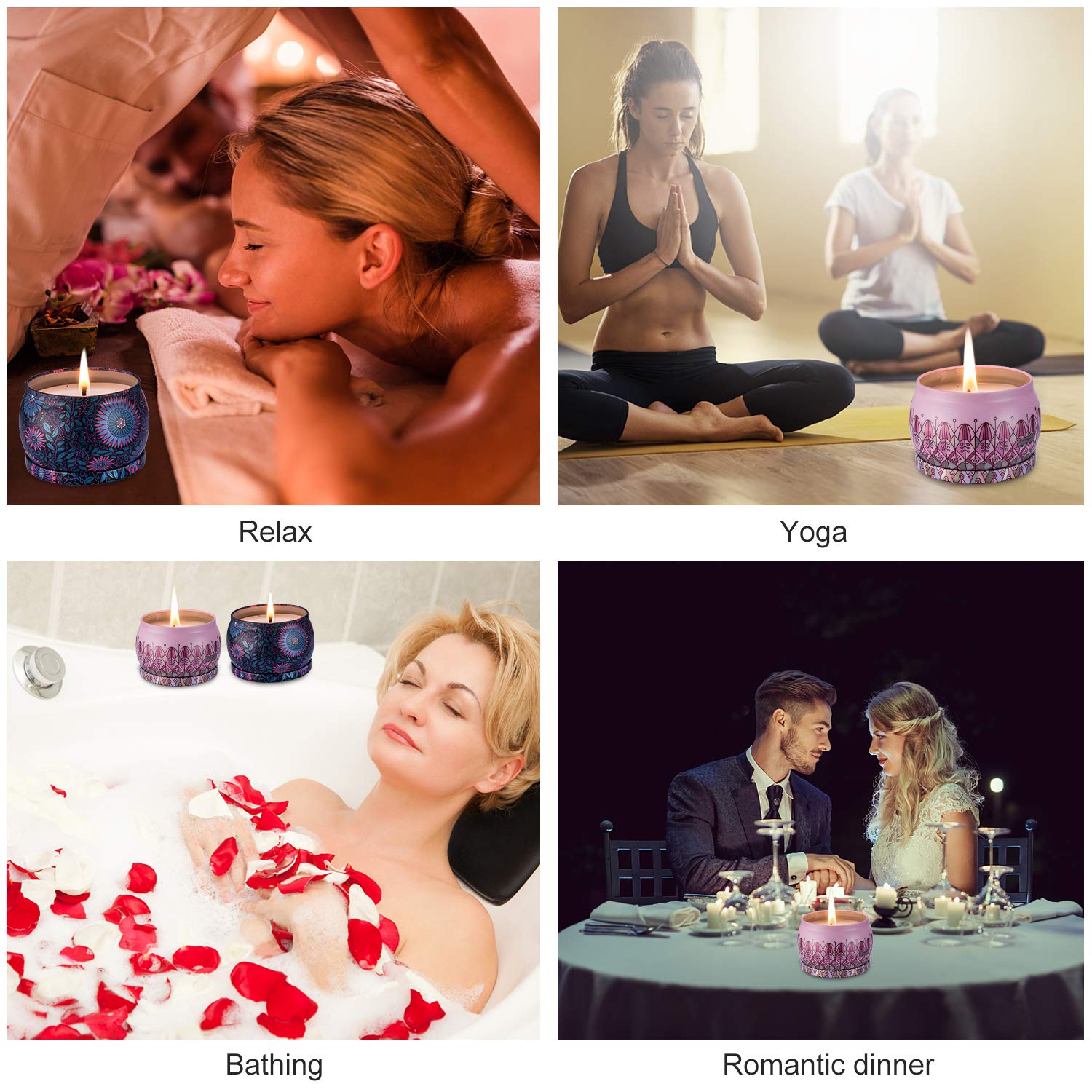 Amexi Duftkerzen, Lavendel, Rose Duftkerzen, Tragbare Reise Zinn Kerzen, 100% Sojawachs Kerze für Stressabbau und Aromatherapie, Kerzen Set - 2 Pack