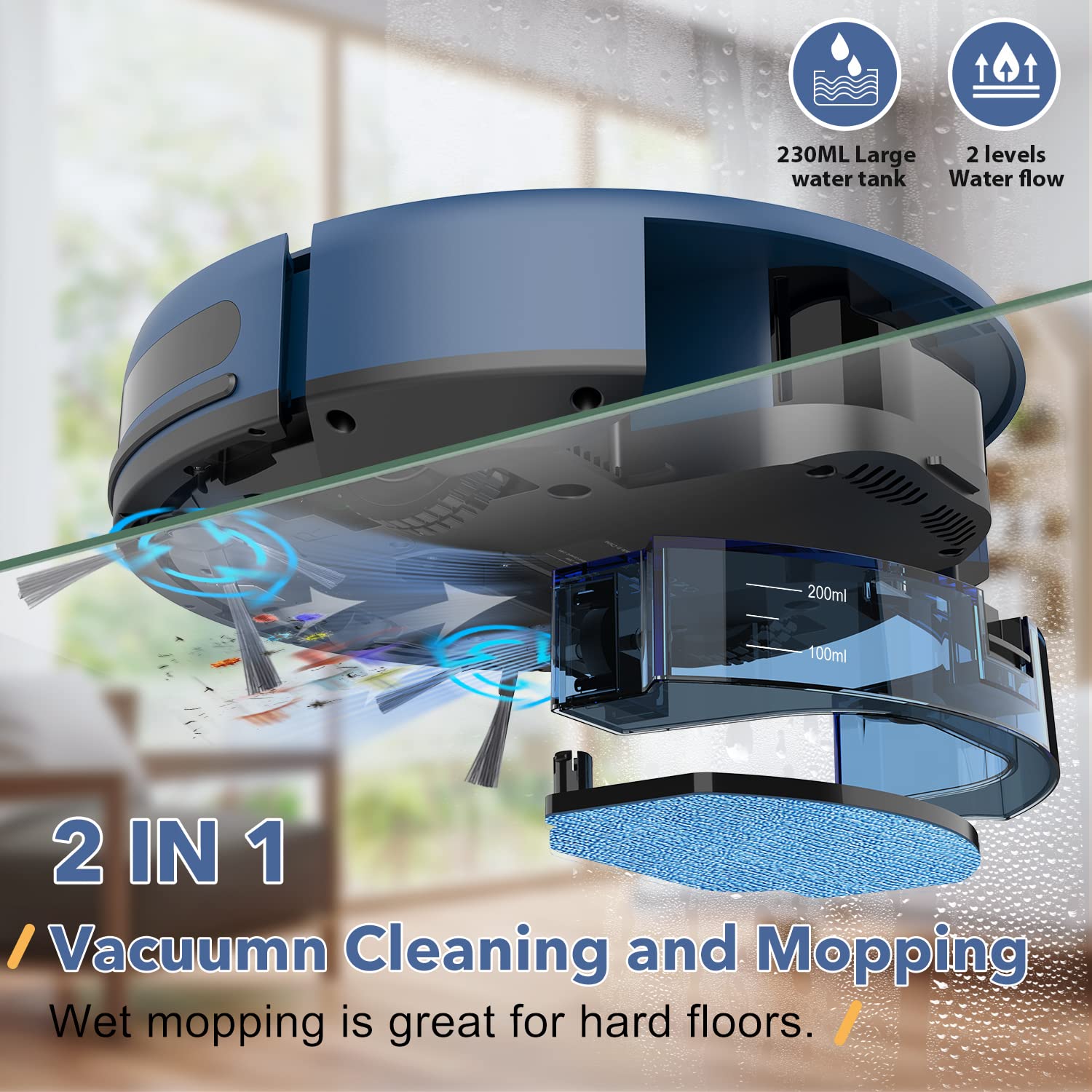 UMMUND Robot Vacuum and Mop Combo, 2 in 1 Robotic Vacuum Cleaner, with WiFi/App/Voice, Schedule Settings, Self-Charging, Ideal for Hard Floor, Pet Hair and Low Pile Carpet - Image 4