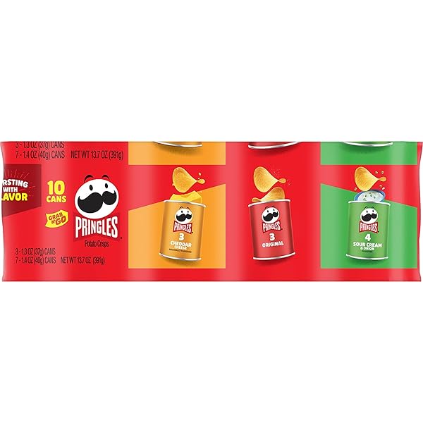 PRINGLES POTATO CRISPS CHIPS, LUNCH SNACKS, ON-THE-GO SNACKS, GRAB N’ GO, VARIETY PACK, 13.7OZ TRAY (10 CANS)