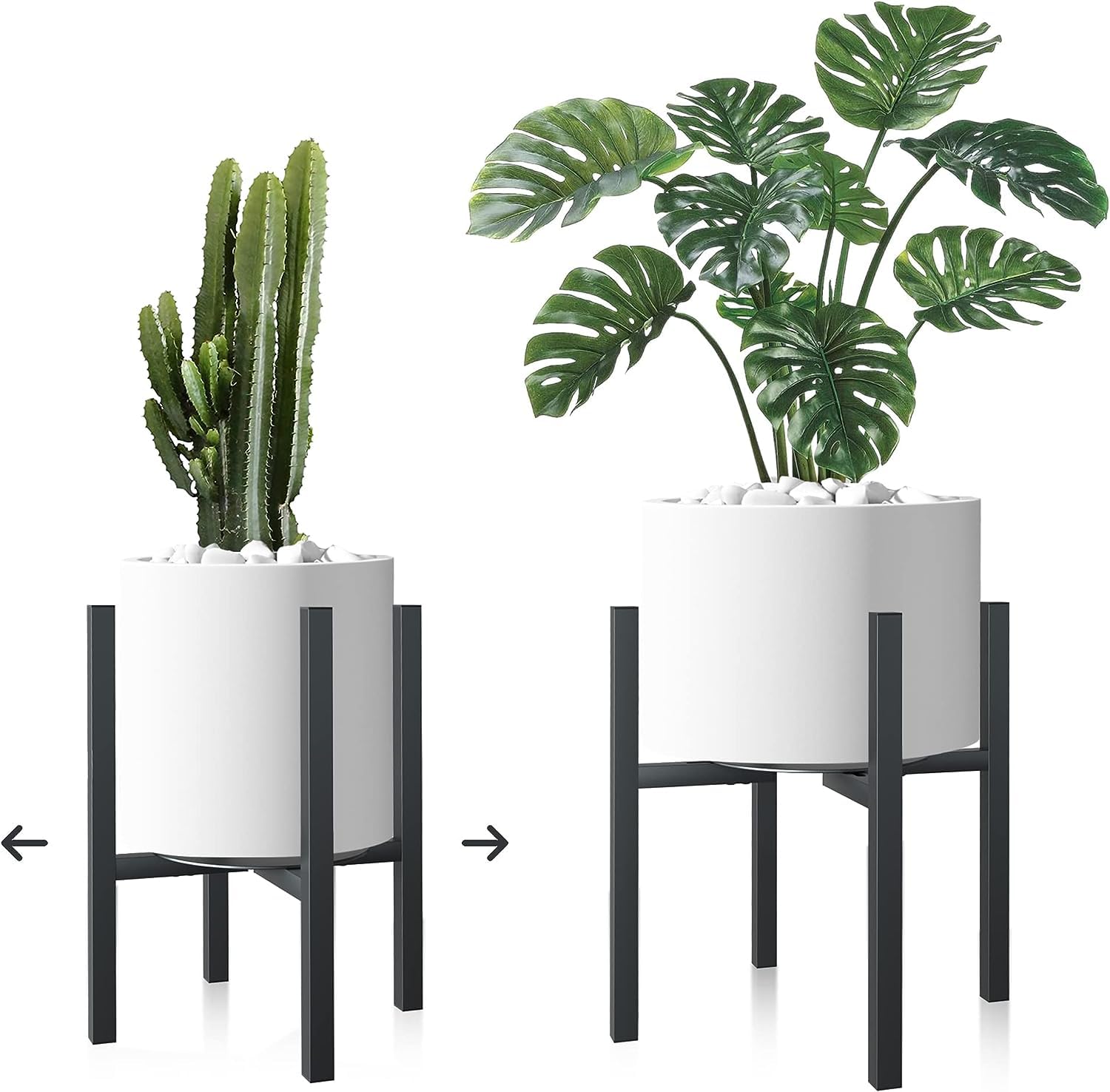 Jeackcelle 2 Set Adjustable Plant Stand, Mid-Century Metal Flower Pot Stand with Trays Fit for Different Size Pots, Heavy Duty Plant stands Holder Rack for Home Indoor Outdoor 38cm heigh (2 Set Black)