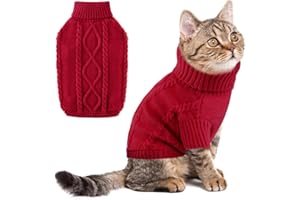 ALAGIRLS Winter Dog Cat Sweater Puppy Clothes, Cable Knit Puppy Sweater for Small Dogs Boy Girl, Turtleneck Pullover Christmas Holiday Pet Apparel, Red S