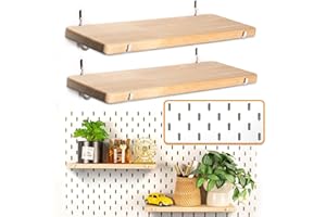 SEMPOMA 2 Pack Pegboard Shelves, Solid Wood Wall Shelf with Hooks, Compatible with IKEA Skadis Pegboard, Organizer Accessories for Home & Office