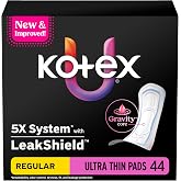 Kotex Ultra Thin Pads, Regular Absorbency, 44 Count (Packaging May Vary)