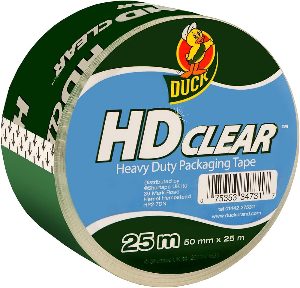 Duck Heavy-Duty Clear Packaging Tape 50mm x 25m for Parcels Boxes