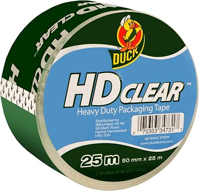 Duck Heavy-Duty Clear Packaging Tape 50mm x 25m for Parcels Boxes