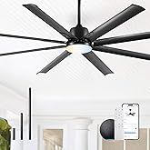 72 lnch lndustrial Smart Celing Fan with Light and Remote Control via WIFI Alexa,Large Celing Fan with 8 Black Aluminum Blade