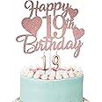 Happy 19th Birthday Cake Topper, Rose Gold 19th Birthday Cake Topper, 19th Birthday Cake Topper with Number 19 Candles for Girl 19th Birthday Party Decorations