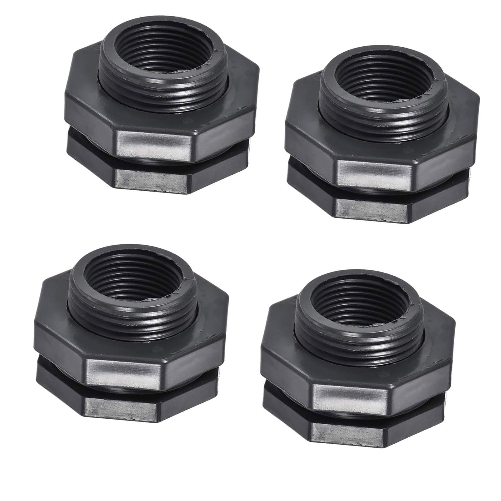 TOP-VIGOR 4Pcs Bulkhead Fitting, G3/4 Female 1.5 Male Tube Adaptor Pipe Fitting with Silicone Gasket, for Water Tanks, PVC, Gray
