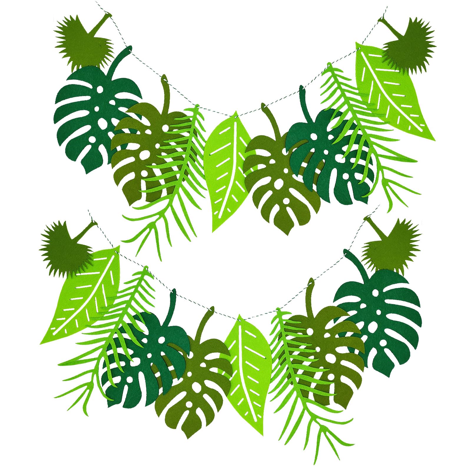 NITAIUN 2 Pcs Tropical Palm Leaves Banner (4.6m in total), Tropical Leaf Banner, Faux Monstera Leaves Banner for Birthday, Summer, Luau, Jungle, Kitchen Dining Room Summer Theme Party (Green)