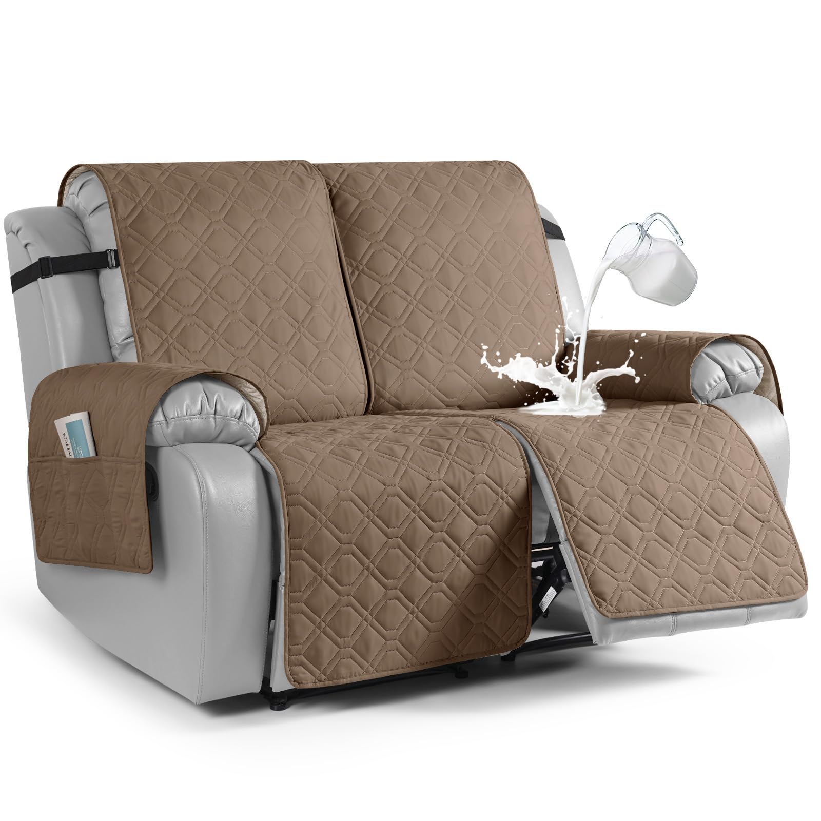 Photo 1 of VANSOFY Waterproof Recliner Couch Covers, Sofa Covers 1-Piece Washable Reclining Sofa Cover Non-Slip Furniture Protector with Elastic Straps Pocket for Dogs, Pets(Light Brown,2 Seater)