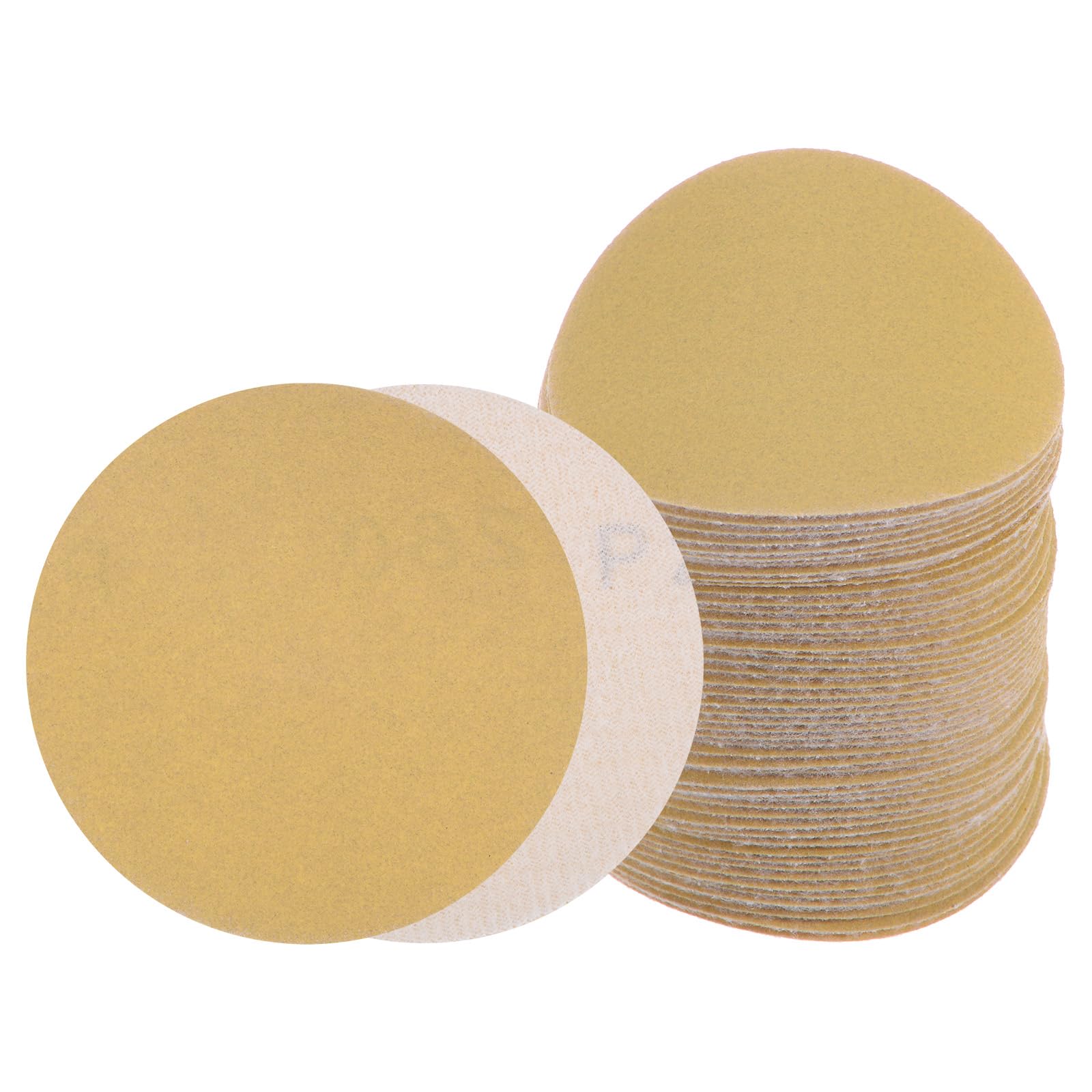 Kozelo 50pcs No Hole Sanding Discs- [ 3 Inch 280 Grit ] Round Hook and Loop Grip Sanding Pads Sheet Sandpaper for Automotive Woodworking Metal Polishing Use| Gold, Aluminum Oxide