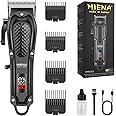 HIENA PRO Professional Hair Clippers for Men, Cordless&Corded Barber Clippers for Hair Cutting, Rechargeable Beard Trimmer, LED Display, Gifts for Men (Black)