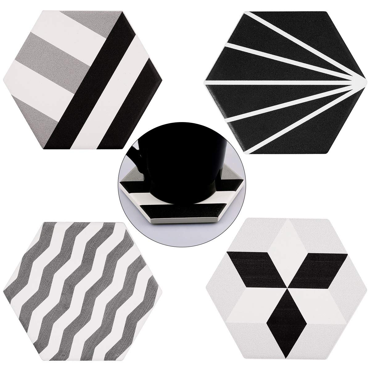 KYEYGWO Natural Diatomite Absorbent Coasters Set of 4, Hexagonal Drink Coasters with Cork Backing, Stone for Home Decoration