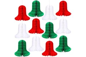 BestoFun 12 PCS Christmas Honeycomb Bells Red Green White Christmas Party Decors Hanging Honeycomb Decorations for New Year Winter Holiday Decorations