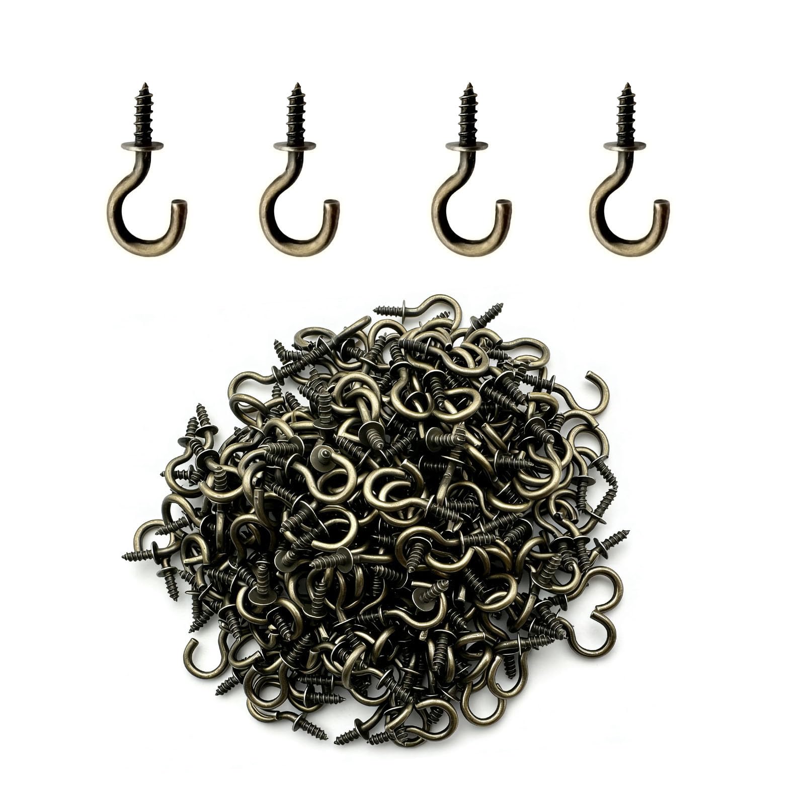 IDEALSV 1/2 Inch Antique Brass Small Ceiling Hooks, Vintage Bronze Screw Cup Hook, Screw-in Light Hooks for DIY (60 Pack) — image 1